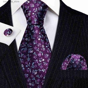 Cravates Cravates Cravates de créateurs pour hommes Violet Bleu Floral Paisley Rayé Plaid Cravate en soie Poche Carrée Boutons de manchette Ensemble Mariage BarryWang 5228 Y240325