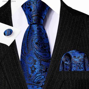 Corbatas Corbatas Moda Azul marino Paisley Seda Hombres Corbata Regalo de boda Barry.Wang Diseñador Corbata Pañuelo Gemelos Conjunto Novio de negocios LN-5413 Y240325