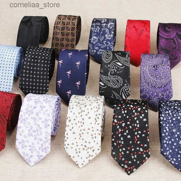 Corbatas para el cuello Corbatas de moda ic Punto para hombre Negro Azul marino Corbatas de boda Jacquard Tejido Punto Paisley Corbata Lunares Trajes Corbatas rojas Y240325