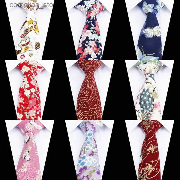 Corbatas para el cuello Corbatas florales para hombres Flor de colores Pájaros Impreso Línea de algodón Corbata Corbatas para hombre 6 cm Corbata delgada Corbata flaca para el banquete de boda Y240325