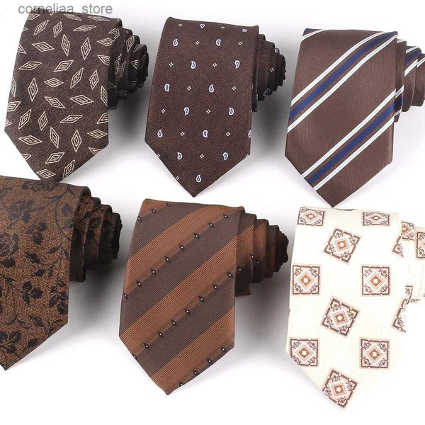 Cravates Cravates Cravates florales pour hommes femmes cravate de couleur marron pour costume d'affaires de fête cravates rayées cravate de mariage pour cadeaux de marié Y240325