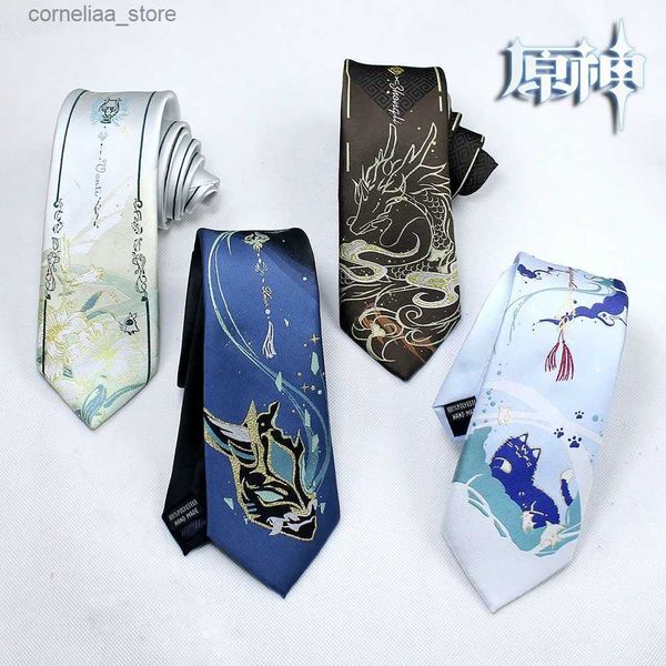 Cravates Cravates Jeu Genshin Impact Xiao Venti Wanderer Zhongli Cravate Cosplay JK DK Uniforme Broderie Cravate Unisexe Costume Accessoires Cadeaux Y240325