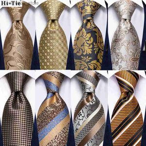 Cravates Cravates Salut Cravate Champagne Barre D'or Paisley Couleur Unie Hommes Cravate De Mariage En Soie Design De Mode Collier Hommes Boutons De Manchette Hanky Fête D'affaires Y240325