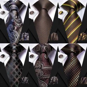 Cravates Cravates Cravates Hi-Tie Paisley Brown Cravate Pour Hommes Élégant Hommes Cravate Poche Carrée Bouton De Manchette Marié Accessoire De Mariage En Gros Nouveau Designer Y240325