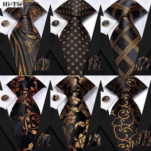 Cravates Cravates Hi-Tie Psialey Noir Or Soie Cravate Élégante Pour Hommes Marié Mariage Hommes Cravate Poche Carré Bouton De Manchette Accessoire En Gros Designer Y240325