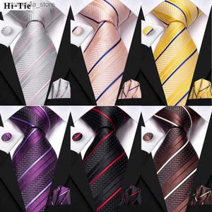 Corbatas para el cuello Corbatas Hi-Tie Rayas Negro Rojo Moda para hombre Corbata Pañuelo Gemelos para esmoquin Accesorio ic Seda Corbata de lujo para hombre Regalo Y240325