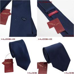 Huishi 8 cm 8 styles hommes solide couleur bleu foncé cravate 6 cm imperméable jacquard cravate tenue quotidienne cravate fête de mariage Dhude