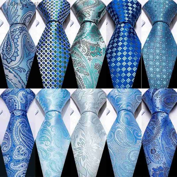 Cravates Cravates Cravates en soie bleu clair hommes cravates pour mariage exquis Paisley cravate foulard boutons de manchette ensembles marié fête concepteur Barry.Wang LN-6009 Y240325