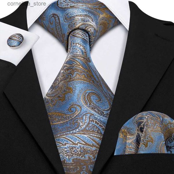 Cravates Cravates Luxueux Bleu Paisley Costume Cravate 100% Soie Hommes Cravate Pour Les Affaires De Mariage Barry.Wang Cravate Mouchoir Hommes Robe Cravates LS-5057 Y240325