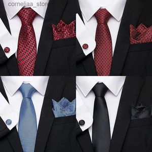 Cravates Cravates Cravates De Luxe Cravate Mouchoir Poche Carrés Boutons De Manchette Ensemble Cravate Pour Hommes Bleu Rouge Vêtements Accessoires Y240325