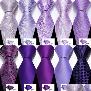 Stropdassen Stropdassen Mannelijk Geschenk Zijde Mannen Stropdas Set Paars Violet Effen Paisley Gestreept Bruiloft Zakelijk Voor Heren Stropdas Handky Manchetknopen B Dh5Nz