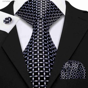 Cravates Cravates Hommes Cravate ic Noir Plaid Cravate Casual Cravate En Soie Jacquard Cravate Mouchoir Boutons De Manchette Ensemble De Noce Affaires Barry. Wang Y240325