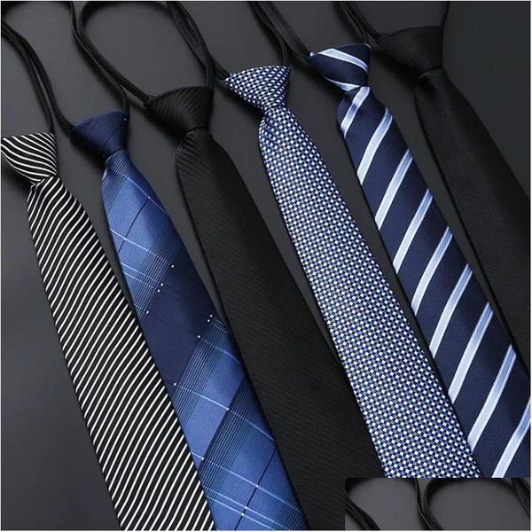 Cravates Cravates Cravates Hommes Robe D'affaires Zipper Cravate Élégant Gentleman Chemise Marié Mariage Bleu Stripe Noir Paresseux Vêtements Accessoires 2 Dha9R