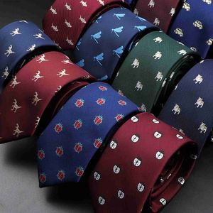 Nekbanden nekbanden nieuw ontwerp dierenbind voor mannen polyester geweven stropdas Ladybug Dog Dinosaur Shark Jacquard Fashion Party Wedding Gravata Ties Y240325