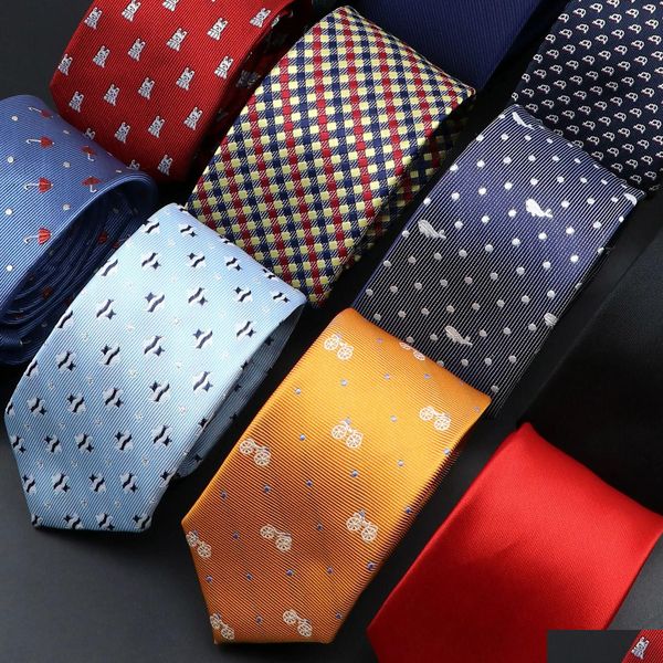 Corbatas de cuello Corbatas de cuello Novedad Hombres Corbata Dibujos animados Bicicleta Avión Paraguas Patten Rojo Azul Corbatas Ocio Negocio Diario Desgaste Cravat Wedd DHWKP