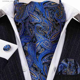Cravates Cravates Nouveauté Bleu Marine Cravate Hommes Ensemble Nouvelle Soie Ascoat-Cravate Jacquard Mouchoir Boutons De Manchette Ensemble Cadeaux De Mariage Affaires Barry.Wang AA-04 Y240325