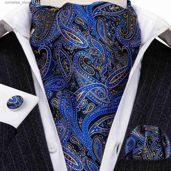 Corbatas para el cuello Novedad Corbata azul marino Conjunto para hombre Nueva seda Ascoat-Tie Jacquard Pañuelo Gemelos Conjunto Regalos de boda Negocios Barry.Wang AA-04 Y240325