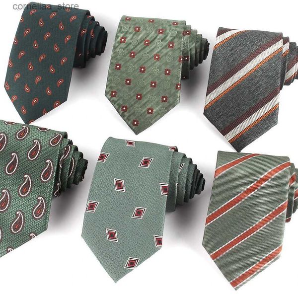 Corbatas Corbatas Corbatas a rayas para hombres Mujeres Ejército Color verde Corbata para fiesta Negocios Paisley Traje Corbatas Corbata de boda para regalos de novio Y240325