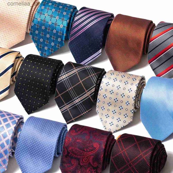 Cravates Cravates Cravates Gravatas Mode En Gros Tissé 8 cm Cravate Accessoires De Mariage Bleu Homme Dot Fit Groupe Fête Bureau Y240325