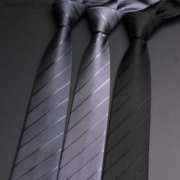 Coules de cou NOUVEAU 8 cm Black Grey Tie Groom Wedding Tiah Oblique Stripe Suit ACCESSOIRES Hand Tieq