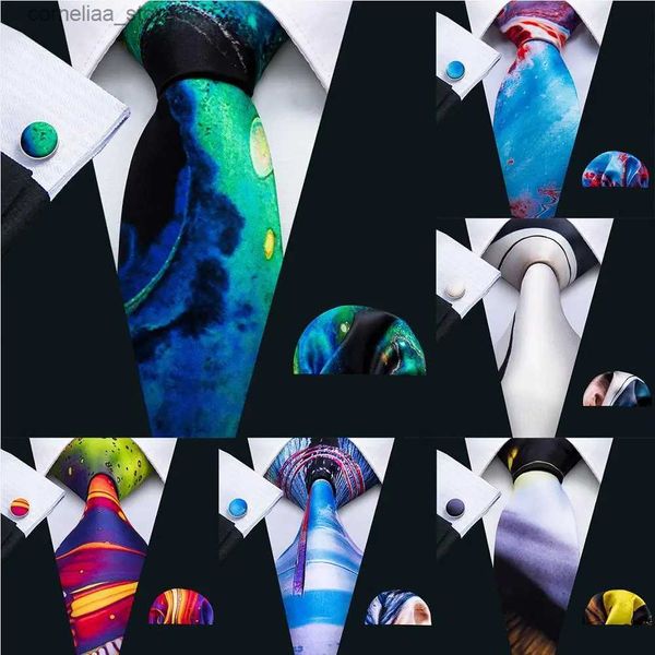 Cravates Nouvelle arrivée hommes cravate % soie hommes cravate 7 couleurs imprimer cravates pour hommes mariage Barry.Wang Business Style Dropshipping cravate LS-07 Y240325