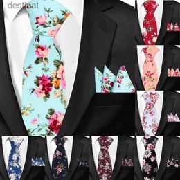 Cravates Nouveau décontracté Floral coton cravates et poche carré ensembles fleur imprimé maigre cravate pour hommes hommes cravate cravate 6 cm Slim NecktiesL231017