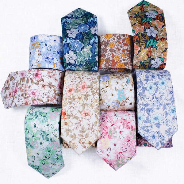 Corbatas de cuello Nuevo diseño Corbatas estampadas Corbatas estrechas casuales para hombres Fiesta de hip-hop Corbata flaca de algodón floral CravatL231017