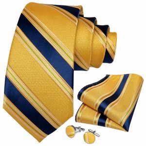 Cravates de cou Nouvelle mode hommes jaune large bleu rayé cravates en soie broche Hanky boutons de manchette cravate ensemble de cravate de mariage robe formelle cravate DiBanGu