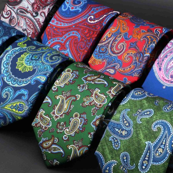 Coules de cou New Fashion Mens Paisley Silk Tie 7,5 cm Blue Green Purple Coldie Cravat Slim de haute qualité pour les affaires de fête Giftl231017