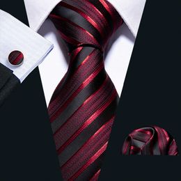 Neck Ties Nuevo Corbata de lujo masculina para hombres de negocios a rayas rojas 100 conjunto de corbata de seda BarryWang diseño de moda corbatas Dropshipping LS5022 J230225