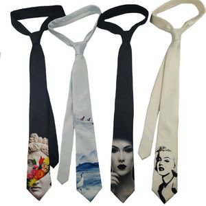 Corbatas para el cuello Envío gratis Nuevo diseño original para hombres Personalidad Impresión Monroe Crane Tendencia Decoración Personajes salvajes Camisa negra Corbata J230227