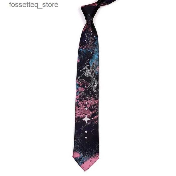 Cravates Livraison gratuite nouveau mâle hommes conception originale personnalité cadeau cravate (nébuleuse licorne) broderie cravate accessoires faits à la main L240313