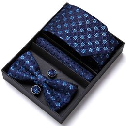 Nekbanden nieuwe kwaliteit stropdas set voor mannen hanky manchetknopen bowtie sets bloemen corbatas hombre 75 cm gravata slanke stropdas j230227