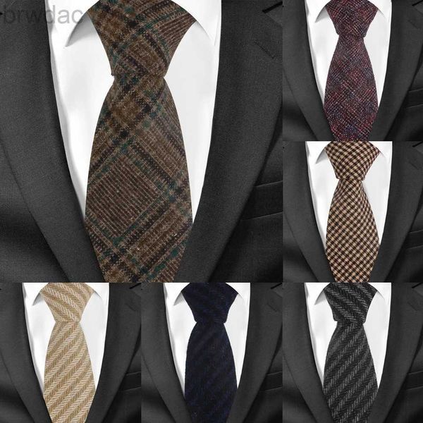 Coules de cou Nouvelles liens en laine Skinny Woolen Coldie for Men Suits Claid à plaid pour hommes pour les cravates commerciales 7 cm de largeur de mariée 240407