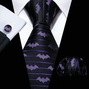Cravates de cou nouveauté Silke hommes mode violet chauve-souris conception tissée Ncektie mouchoir boutons de manchette ensemble cadeaux de fête de mariage Barrywang FA6210 231216