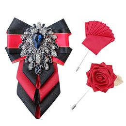 Nekbanden originele stropdas broche set luxe rhinestone sieraden hoogte zakelijke formele jurk bowtie pins mannen bruiloft accessoires j230227