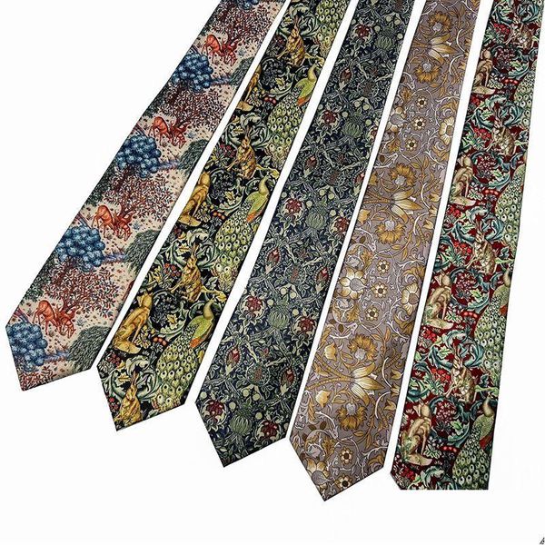 Corbatas para el cuello Corbata floral impresa 8Cm de ancho Divertido para hombres Mujeres Fiesta Camisa Accesorios 146Cm Moda de entrega directa