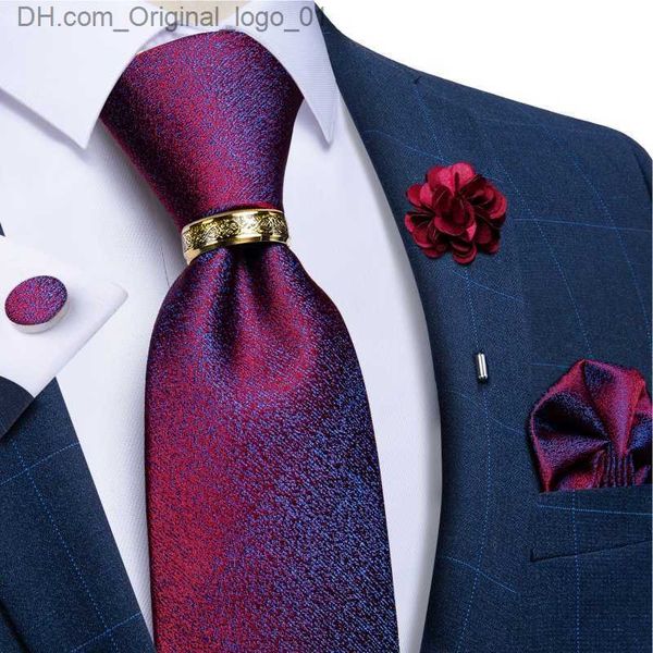 Corbatas para el cuello Púrpura, rojo, azul, sólido, corbata para hombre, 8 cm de ancho, corbata de seda, accesorios para el banquete de boda, gemelos cuadrados de bolsillo, broche Z230802