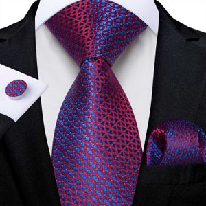 Coules de cou Rouge et bleu plaid 8cm pour hommes à cravate en soie set Pocket Square Cufflink Set Grooms accessoires de fête de mariage Collier Wholesalec240407