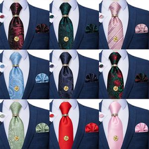 Cravates de cou rouge vert rose bleu Paisley cravates en soie de luxe pour hommes avec mouchoir boutons de manchette cravate chaîne accessoires de fête d'affaires cadeau 231013