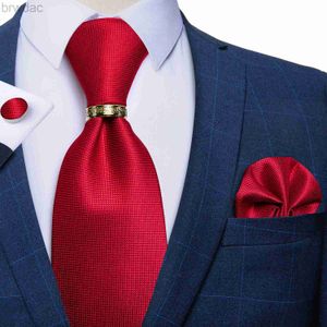 Nekbanden rode heren vaste stropdas set zakdoek manchetknopen met luxe gouden metalen draakring trouwfeest accessoires 8cm zijden stropdas 240407