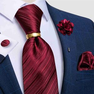 Nekbanden rood gestreepte roze zwart blauw vaste mannen stropdas set bruiloft tie zakdoek manchetknopen broche lapin pin tie ring cadeau voor mannen dibangu j230227