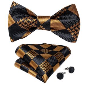 Nek stropdassen zelfband stropdas zakdoek manchetknopen set mode zwart goud heren zijden vlinder bowknot formeel trouwfeest cravat dibangu
