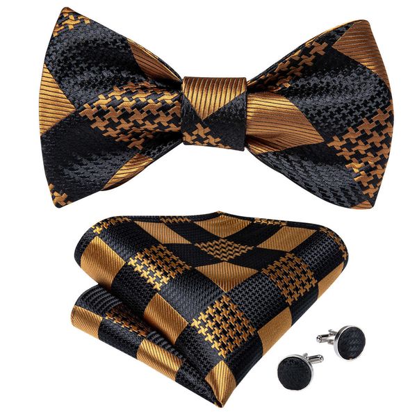 Corbatas para el cuello Pajarita Corbata Pañuelo Gemelos Conjunto Moda Negro Oro Hombres Seda Mariposa Bowknot Fiesta de boda formal Cravat DiBanGu