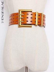 Stropdassen SHENGPALAE 2023 Lederen Riem Vrouwelijke Vintage Metalen Gesp Brede Tailleband Vrouwen Designer Merk Dame PE153 230718