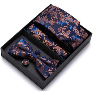 Cravates de cou en soie pour hommes, ensemble de cravates pour hommes, violet, or massif, nœud papillon floral, boutons de manchette, cravate de mode dans une boîte cadeau 231206