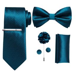 Cravates de cou solide bleu hommes cravate ensemble avec noeud papillon boutons de manchette broche broche accessoires de fête de mariage cadeau en gros 231128