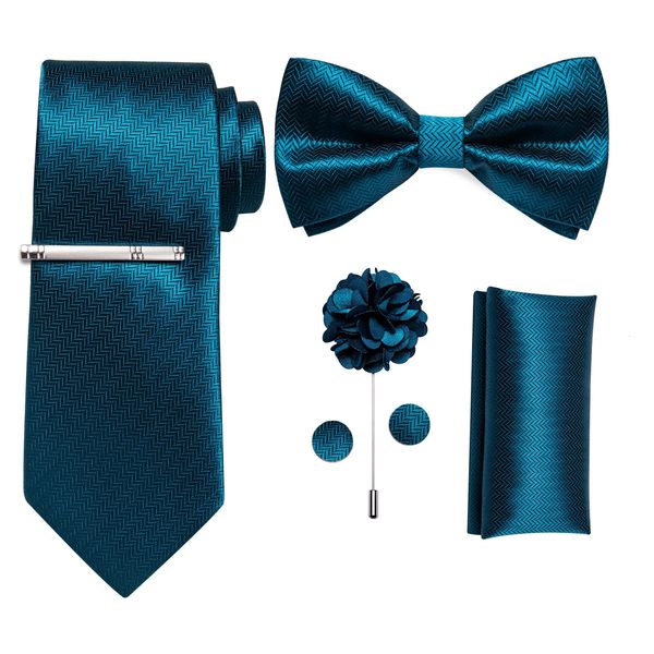 Corbatas para el cuello Conjunto de corbata para hombre azul sólido con pajarita Gemelos Broche Pin Accesorios para fiesta de boda Regalo al por mayor 231128
