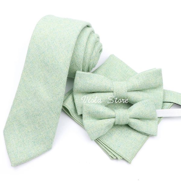 Corbatas de cuello Top 50% lana suave 7 cm Tie Bowtie Hankie Set Marrón Rosa Verde Sólido Plaid Classy Hombres Niños Fiesta de boda Cravat Accesorio Regalo 231013