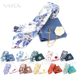 Stropdassen Top Zool Ontwerp Bloemen Katoen 6.5cm Stropdas Sets Broche Zak Plein Mannen Classy Bruiloft Rode Das Gift Accessoire 230613